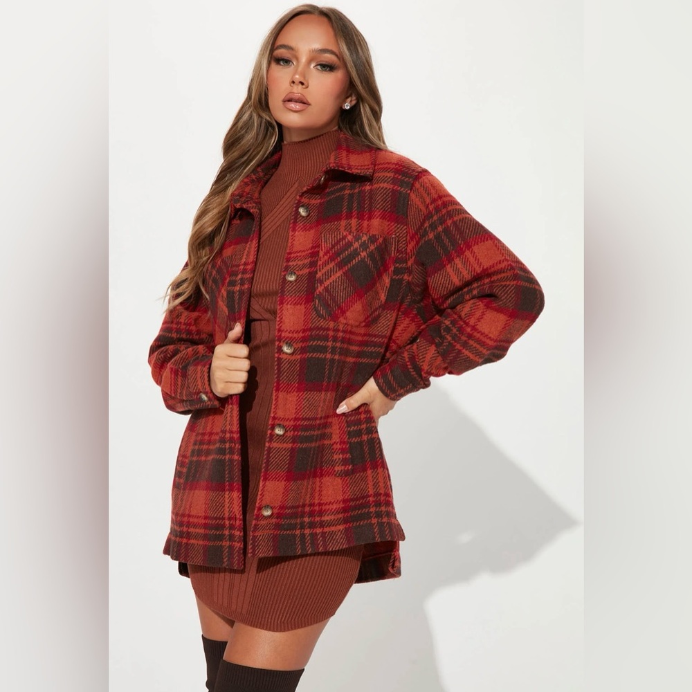 Stoosh Plaid Flannel Shacket Jacket Shirt Coat‎ Oversized Cozy Fall X Large